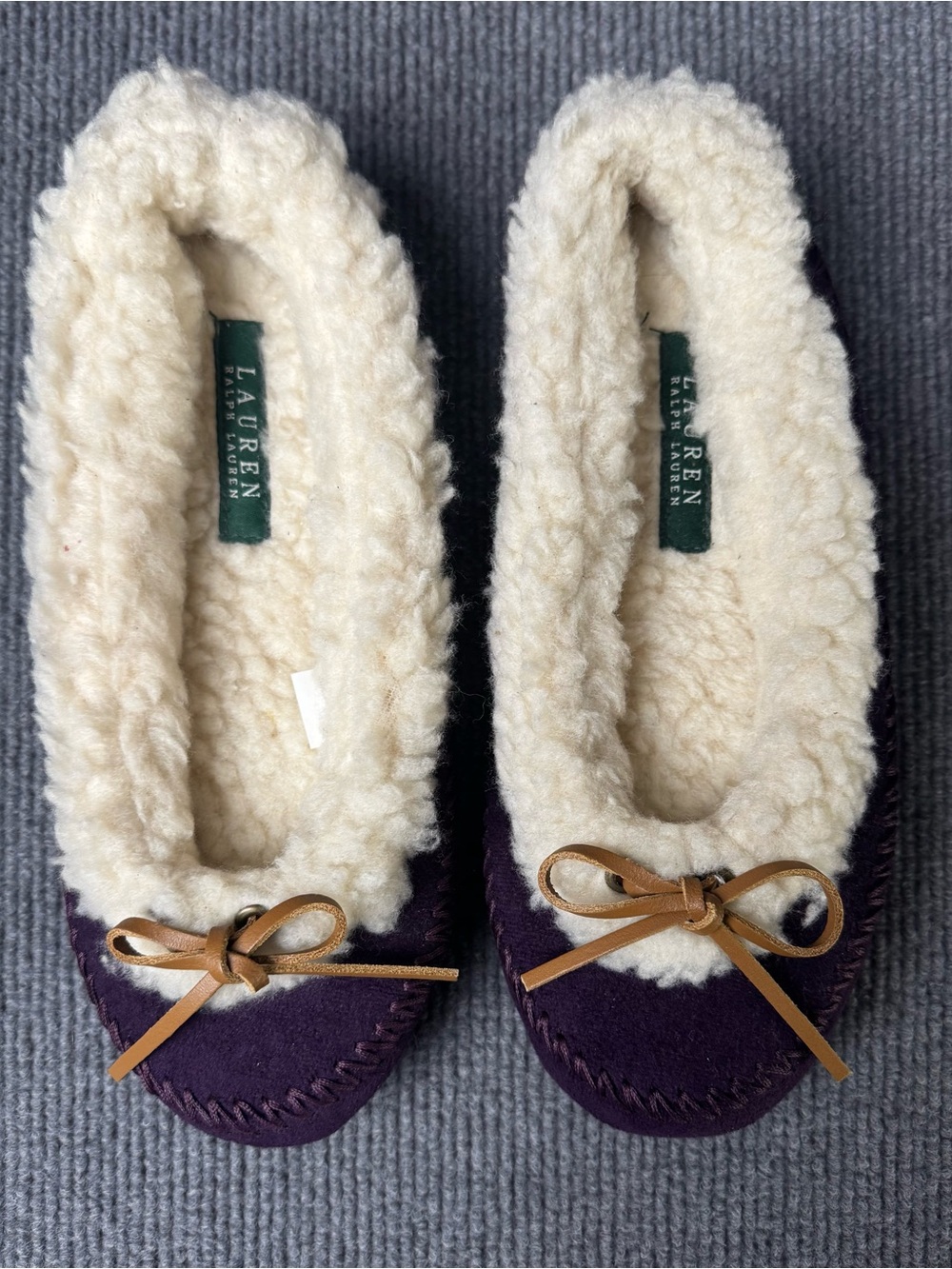 Lauren Ralph Lauren Womens 8-9 Purple Faux Fur Lined Moccasin Slippers